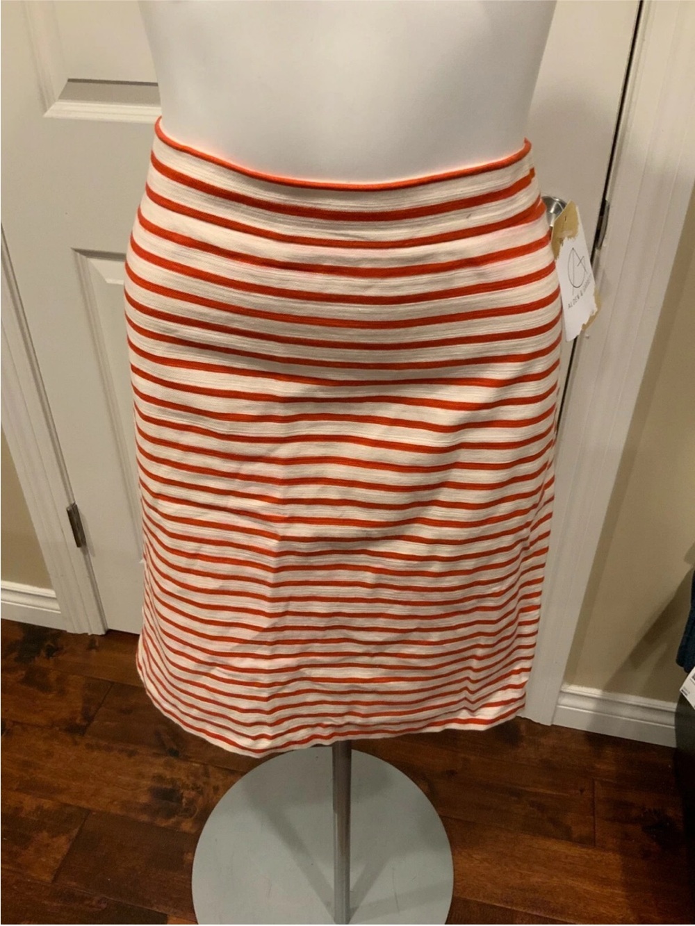 J Crew Red and ivory stripe linen blend no 2 pencil skirt 4 - Picture 2 of 6